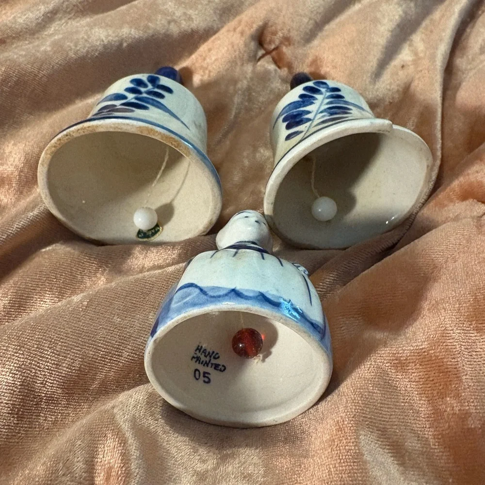 3 Dutch Delft Blue Bells Hand Painted Holland Netherlands MilkMaid Vintage Set